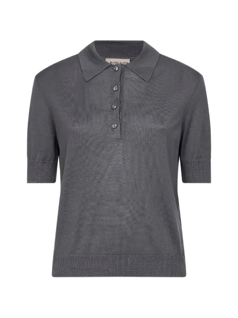 Blanca Vita pointelle-knit silk polo shirt Grey 4325423550092