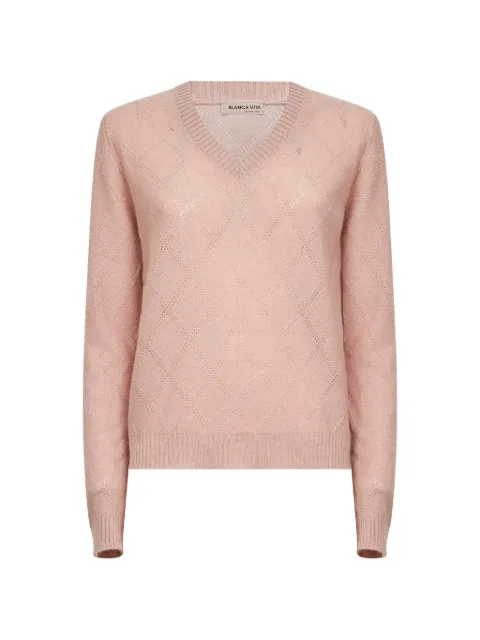 Blanca Vita ribbed diamond-stitch knit sweater Pink 2328615586