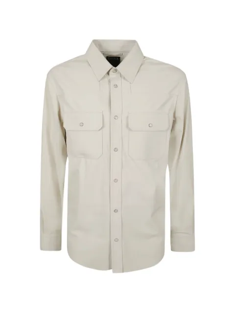 Zegna buttoned-up pocket-detail leather shirt Neutrals UBPNYA5B261990