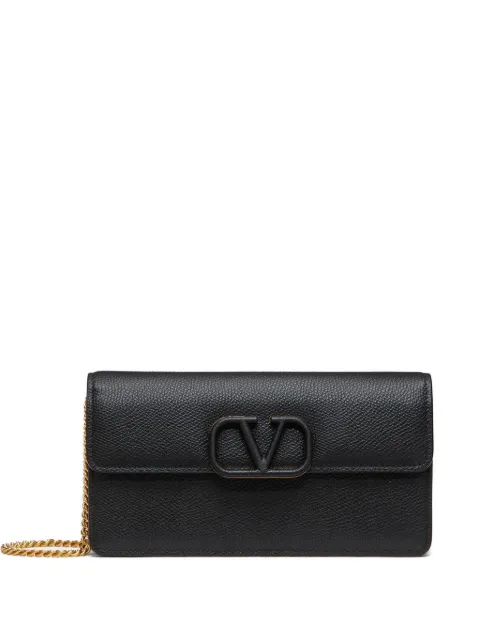 Valentino Garavani VLogo Signature grainy calfskin wallet with chain Black WP0BB4BEM
