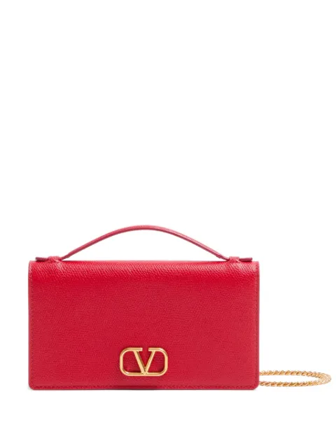 Valentino Garavani VLogo Signature grainy calfskin wallet with chain Red WP0AU1SNP