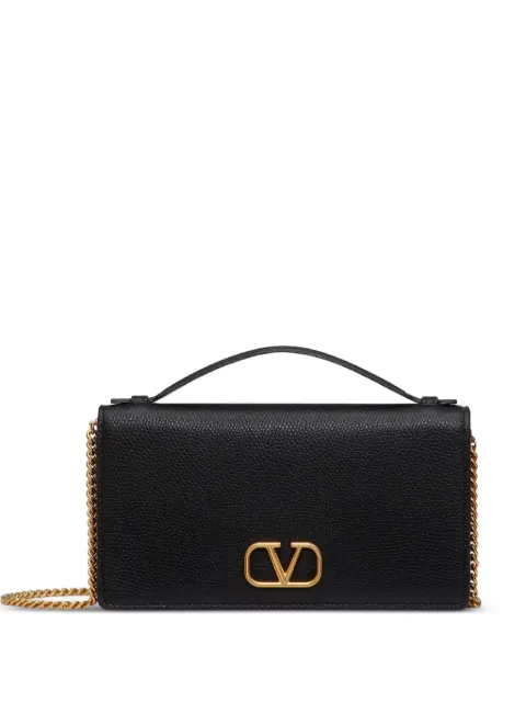 Valentino Garavani VLogo signature grainy calfskin wallet with chain Black PP0AU1SNP