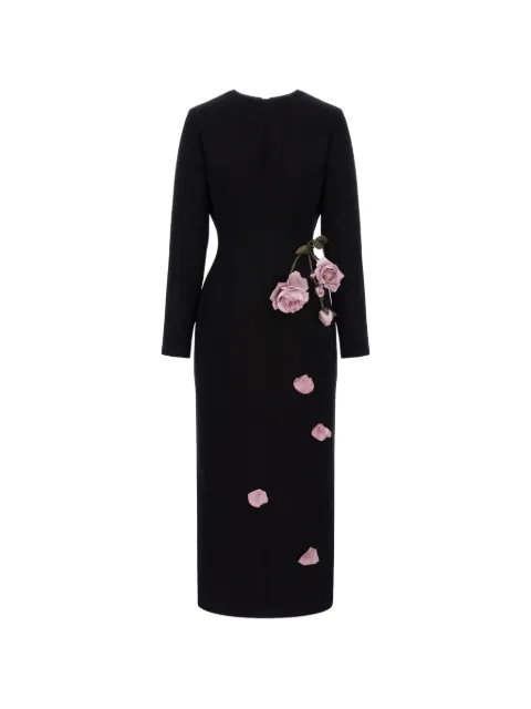 Cristina Savulescu rose-appliqué long-sleeves midi dress Black SSCS25DRS19BLKP