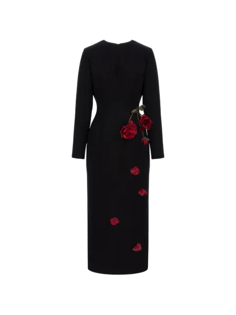 Cristina Savulescu rose-appliqué long-sleeves midi dress Black SSCS25DRS19BLKR