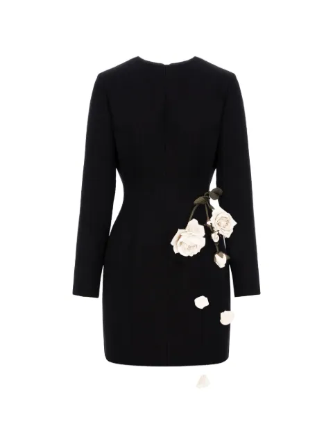 Cristina Savulescu rose-appliqué long-sleeves mini dress Black SSCS25DRS21BLKW