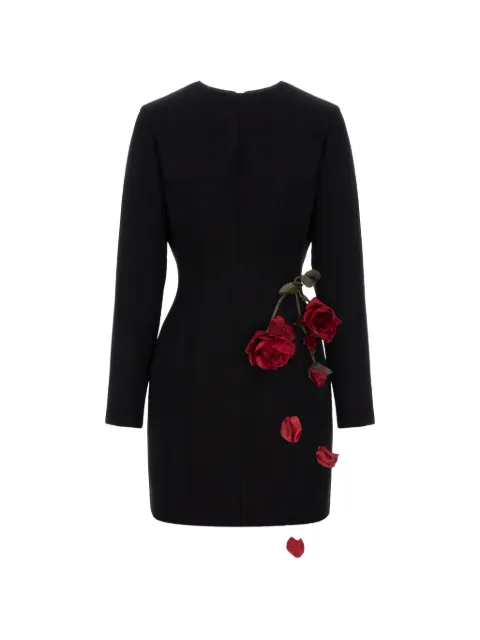 Cristina Savulescu rose-appliqué long-sleeves mini dress Black SSCS25DRS21BLKR