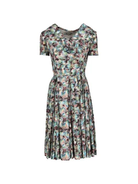 Vintage 1950s patterned midi cotton dress Green W2111037