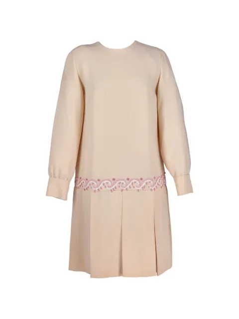 Vintage 1960-1970s embroidered-detail pleated wool midi dress Neutrals Z101223