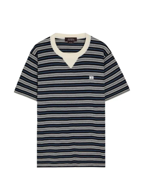 Wales Bonner striped-pattern V-neck T-shirt Blue US26KNS4878WO0