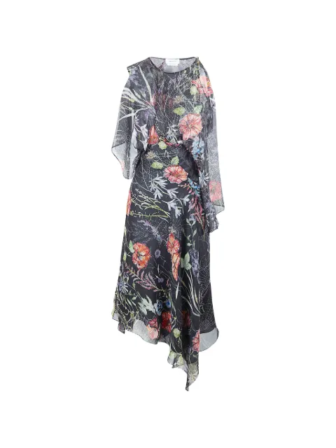 Alexander McQueen asymmetrical flower-print midi dress Black 858353QCAMO