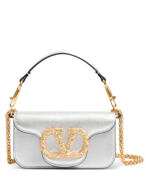 Valentino Garavani Locò small shoulder bag in laminated calfskin with jewel logo Silver WB0K53HLF