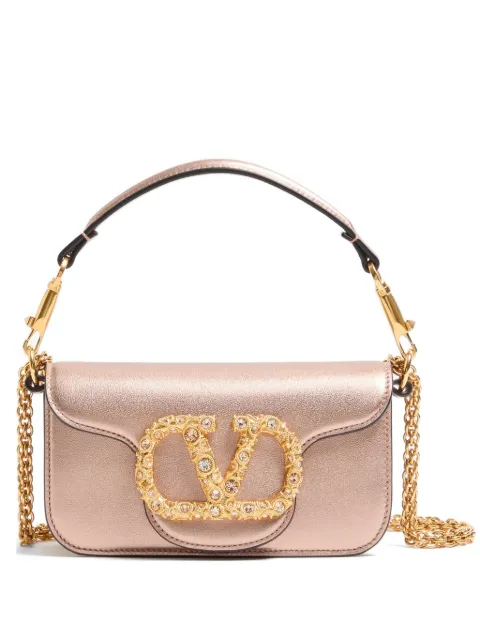 Valentino Garavani Garavani Locò small shoulder bag in laminated calfskin with jewel logo Pink WB0K53HLF
