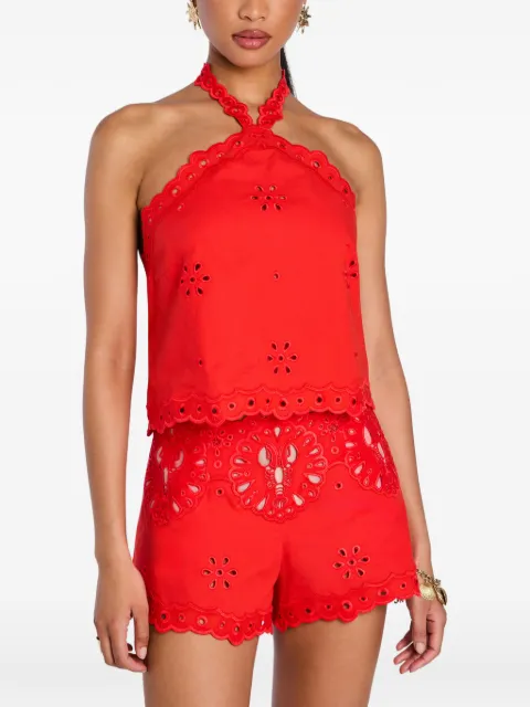 Retrofete Caliane broderie-anglaise halterneck top Red RPF261274011