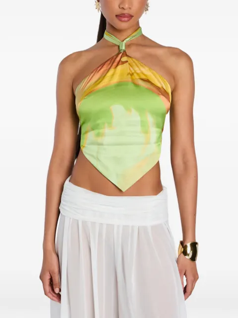 Retrofete Jamie brushstroke-print halterneck top Green RPF251173411
