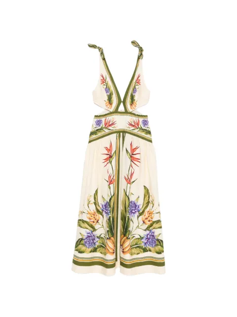 FARM Rio cut-out floral-print midi dress Neutrals 349087
