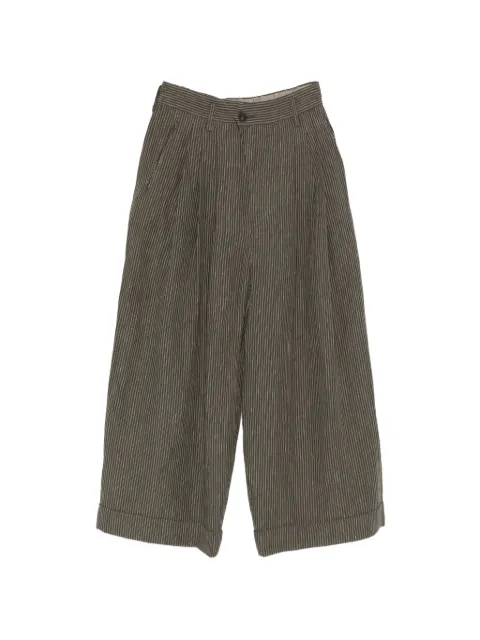 Ziggy Chen striped pleated trousers Green OM2610502