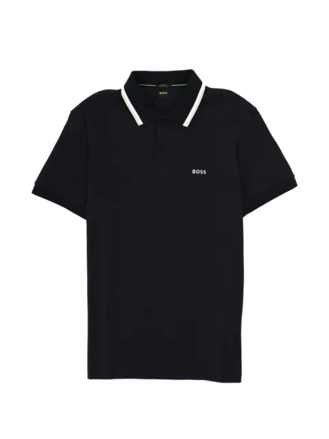 BOSS GREEN HUGO BOSS logo-print tipping-detail polo shirt Blue 5055456510273348402