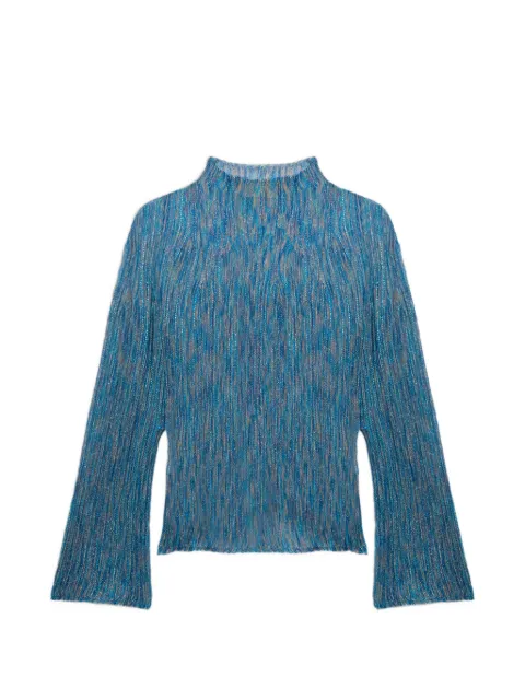 MOMONÌ Miraflores ribbed flared-sleeves top Blue 265MMOKN002265MO37