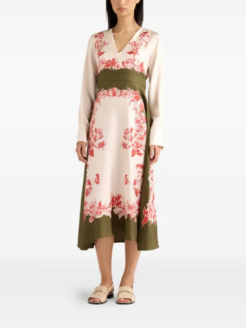MOMONÌ Pilar floral-print V-neck midi dress Neutrals 265MMODR025265MO02