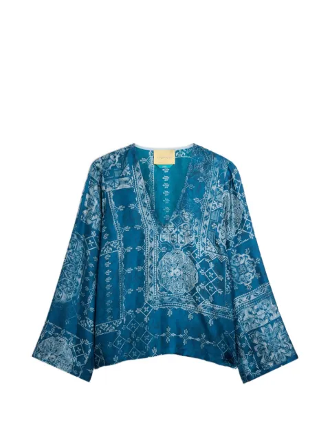 MOMONÌ Joya long-sleeves V-neck blouse Blue 265MMOBL001265MO01