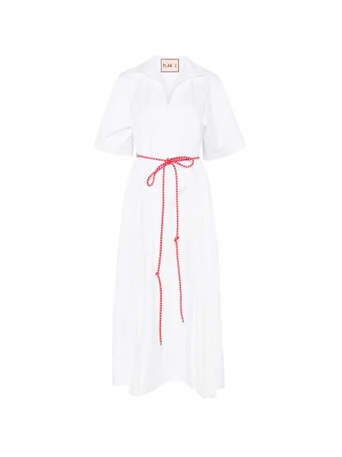 Plan C short-sleeve belt midi dress White ABCAH06EY0TC125