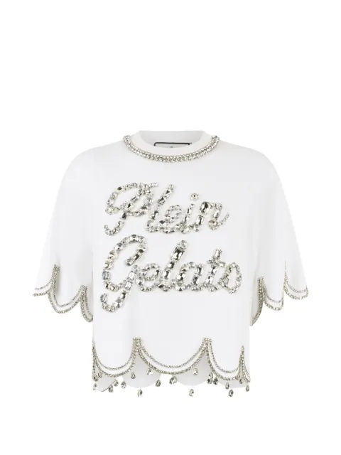 Philipp Plein crystal waves cropped T-shirt White PAFCWTK3939PJY002N