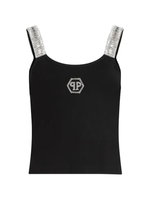 Philipp Plein rib tank top strass Hexagon Black PAFCWTK3878PJY002N