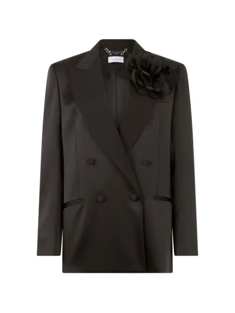 Philipp Plein double-breasted satin blazer roses Black PAFCWRF0797PTE003N