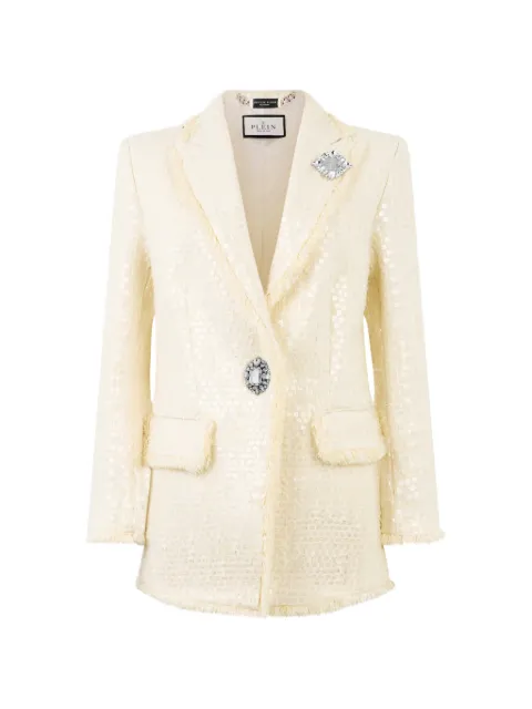 Philipp Plein tweed boyfriend's fit blazer paillettes Neutrals PAFCWRF0800PTE173N