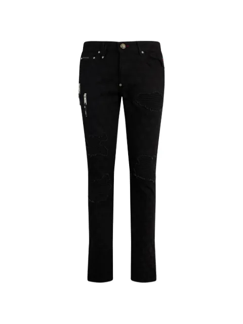 Philipp Plein Rockstar fit jeans embroidery monogram Black PAFCMDT4345PDE004N