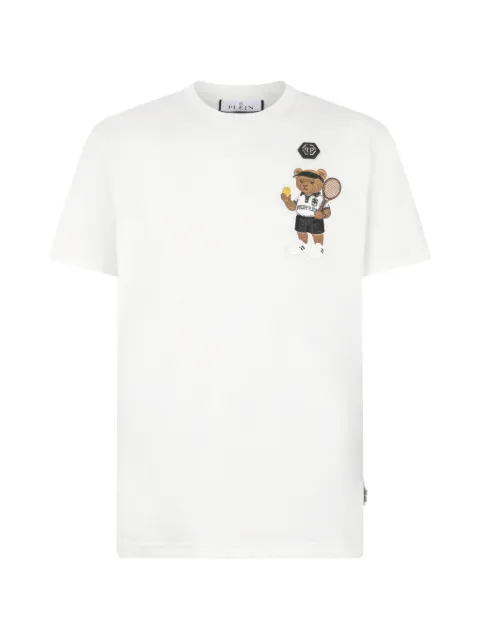 Philipp Plein round neck T-shirt Teddy tennis patch White PAFCMTK9008PJY002N