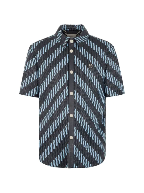 Philipp Plein weaved leather shortsleeve shirt stripes Blue PAFCMLP0015PLE005N