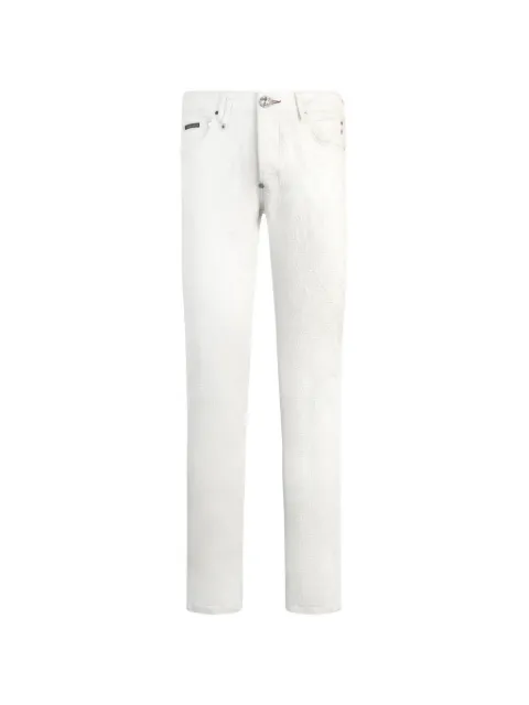 Philipp Plein super straight cut jeans embroidery monogram White PAFCMDT4346PDE004N