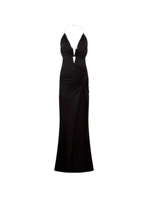 Philipp Plein shiny long dress Skull piercing Black PAFCWRG3619PJY002N