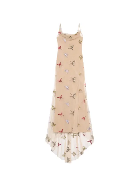 Blumarine embroidered tulle maxi dress Neutrals 4A483A