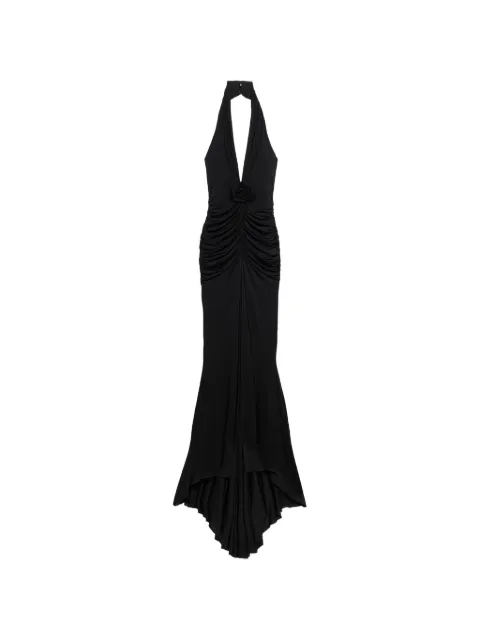 Blumarine rose-appliqué halterneck maxi dress Black 4A467A