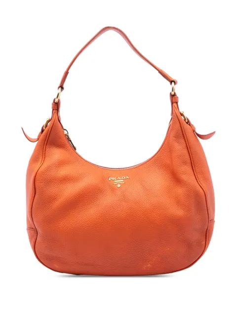 Prada Pre-Owned 2010-2026 Vitello Daino Zip Top Hobo shoulder bag Orange Y1G0WRBX16H7CZWN
