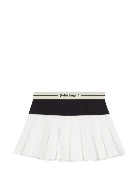 Palm Angels logo pleated mini skirt White PWCC095S26FAB001