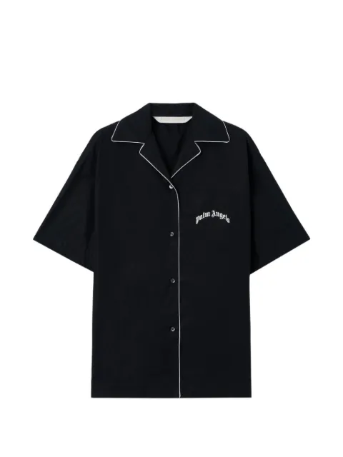 Palm Angels curved-logo bowling shirt Black PWGG005S26FAB0011003