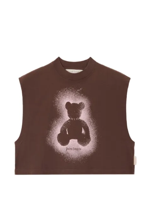 Palm Angels Spray bear-print boxy tank top Brown PWAC022S26JER0016030