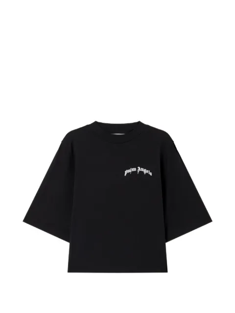 Palm Angels cropped logo-print T-shirt Black PWAA079S26JER0031003