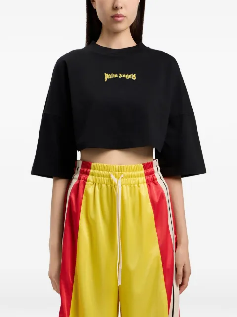 Palm Angels logo-print cropped T-shirt Black PWAA054S26JER0031018
