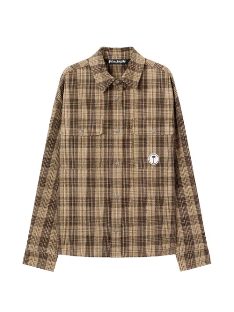 Palm Angels logo-patch checked-pattern shirt Brown PMES024S26FAB0026003