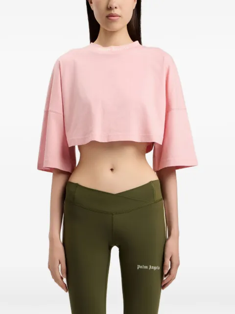 Palm Angels logo-printed cropped T-shirt Pink PWAA054S26JER002