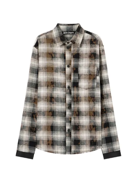 Palm Angels check-pattern frayed shirt Brown PMGE04DS26FAB001