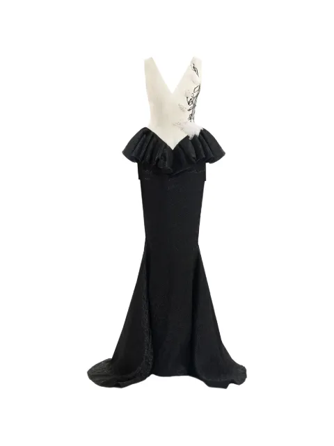 Gemy Maalouf plunging V-neck embroidered maxi dress Black GMSS267812LD