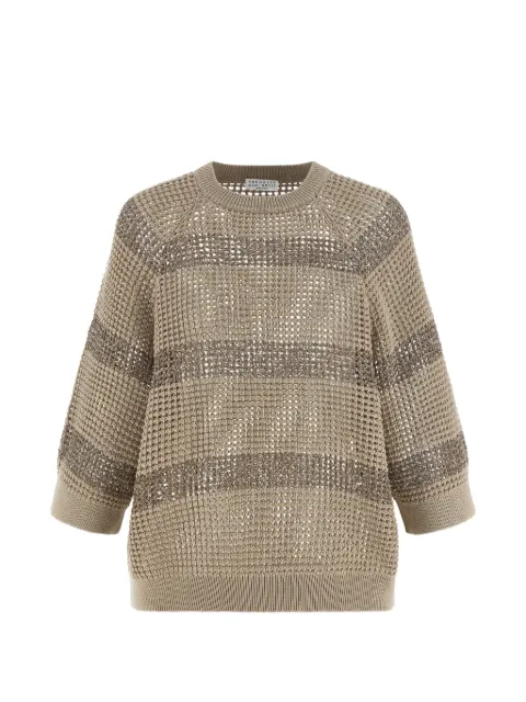 Brunello Cucinelli sequin-embellished striped sweater Neutrals M58772800CKH72