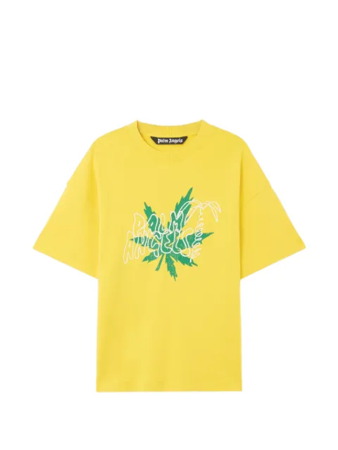 Palm Angels palm leaf graphic T-shirt Yellow PMAA109S26JER0031855