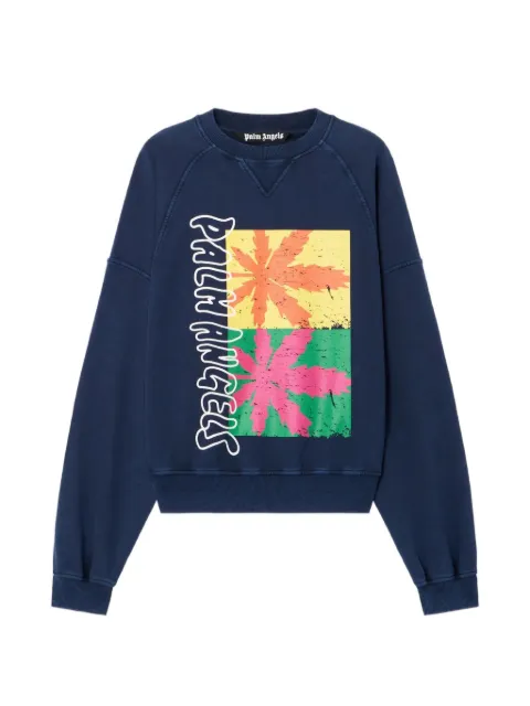 Palm Angels palm-leaf-print sweatshirt Blue PMBA08NS26FLE0014684