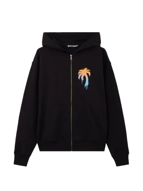 Palm Angels palm-tree print zip-up hoodie Black PMBE029S26FLE0011001